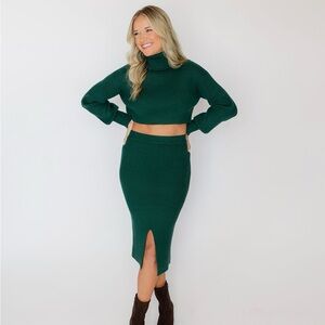 Holiday Green Knit Skirt Set
